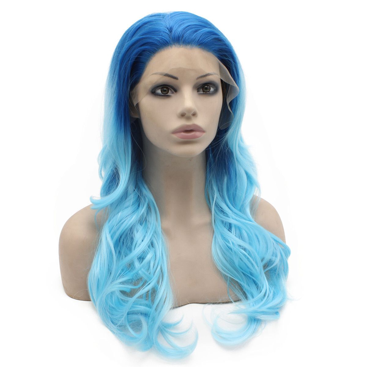 Long Wavy Two Tone Blue Heat Safe Fiber Lace Front Ombre Party