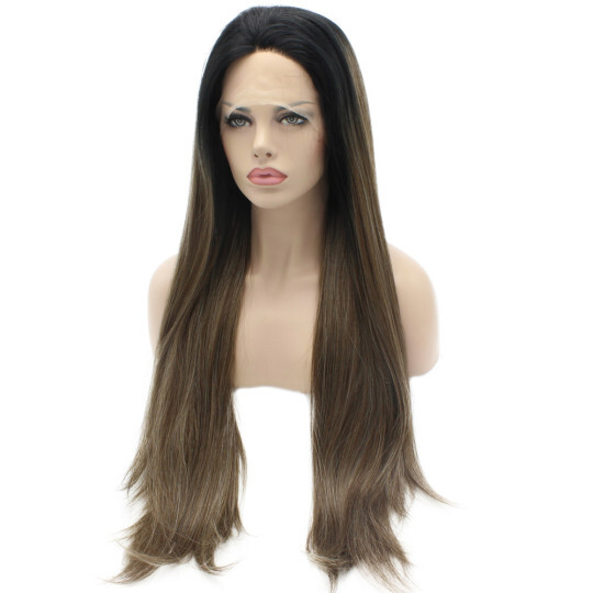 Extra Long Straight Brown Natural Wig Long Straight Heat Resistant Hair Natural Ombre Lace Front Wig