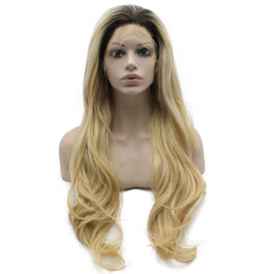 Dark Root Blonde Lace Front Wig Dark Root Blonde Wig | Long Wavy Ombre Blonde Lace Front Wig