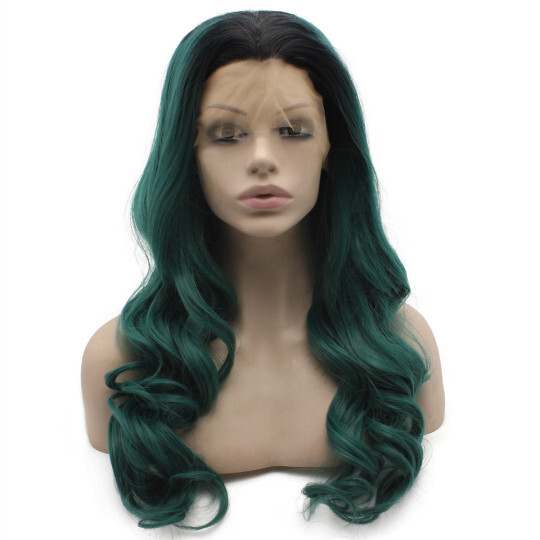 Green and Black Long Wavy Wig green wig | long black wig