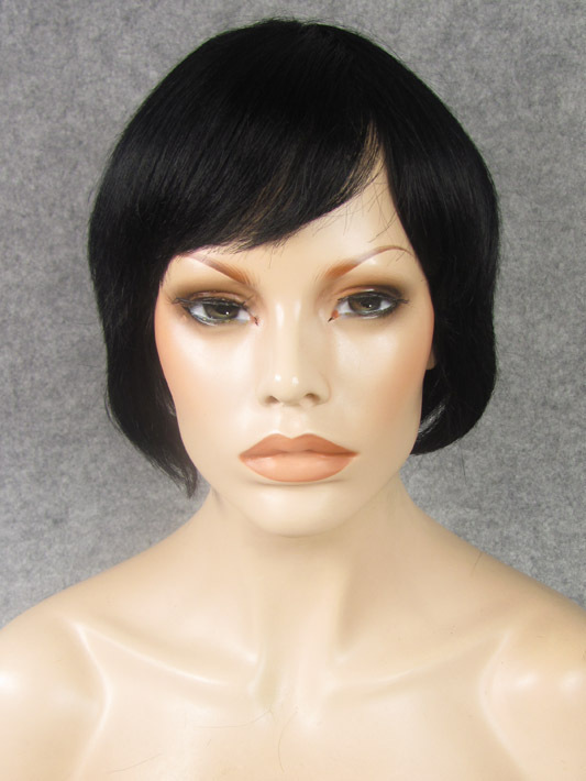 #1 Black Short Straight Machine Made Cheap Wholesale 100% Human Hair Wig With Bang black wig | short black wig