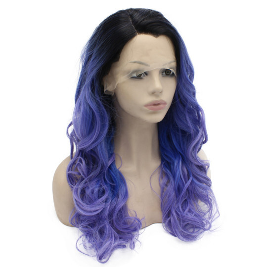 Long Wavy Dark Root Ombre Violet Purple Blue Tone Lace Front Wig Natural blue ombre wig | blue wig