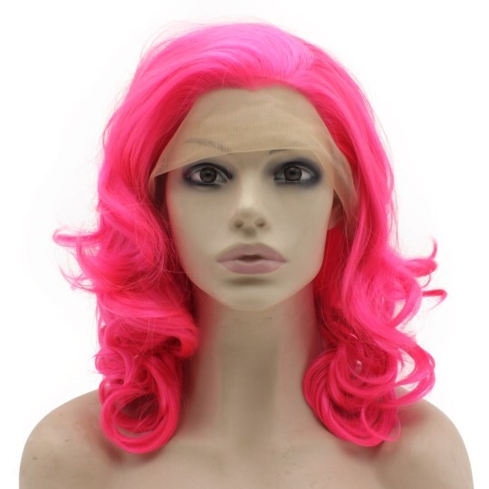 Medium Long Wavy Heat Resistant Fiber Pink Lace Front Wig Medium Long Wavy Heat Resistant Fiber Pink Lace Front Wig