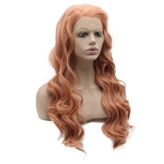 Long Wavy Hand Tied Lace Front Peach Carrot Reddish Pink Cosplay Party Wig peach wig | orange wavy wig