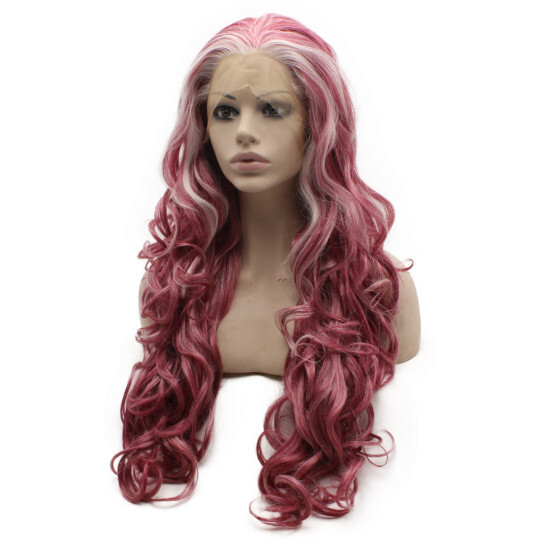 Long Wavy Burgundy Wig With White Touches Long Wavy Burgundy Wig With White Touches