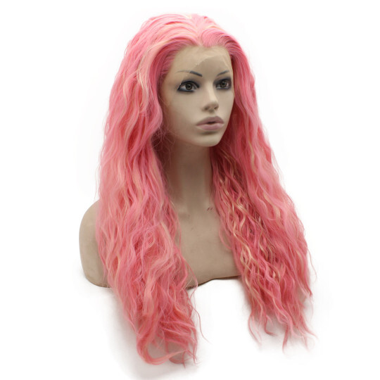 Long Kinky Straight Pink Lace Front Wig Natural Heat Resistant Fiber Hair Long Kinky Straight Lace Front Wig Blonde Pink Mix Hand Tied Halloween Party Wig