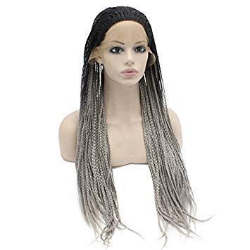 Black Grey Ombre Braided Wig Natural Long lack Grey Ombre Braid Wig