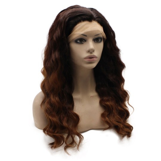 Long Curly Dark Roots Auburn Ombre Lace Front Wig Long Curly Dark Roots Auburn Ombre Lace Front Wig