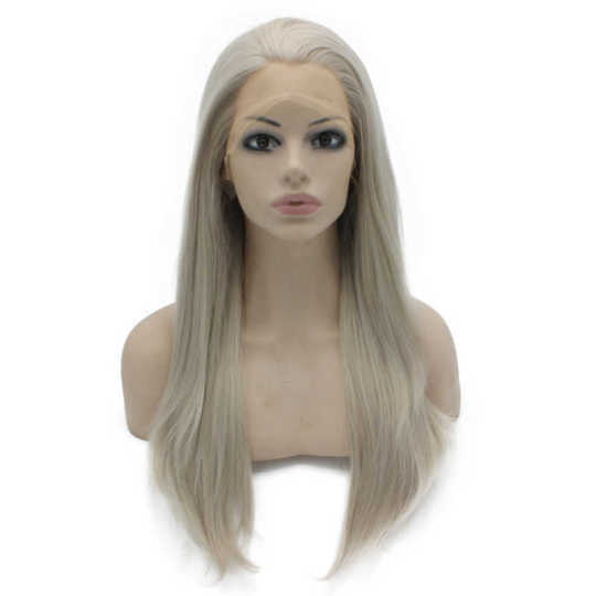 Long Straight Gray Blonde Natural Synthetic Lace Front Wig blonde wig | long blonde wig