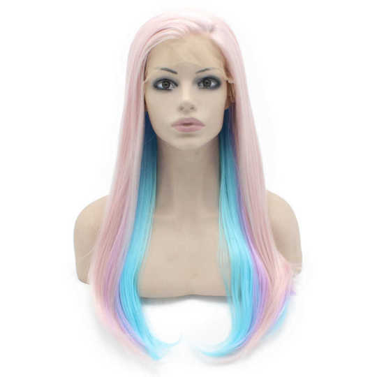 Long Blonde Pink Blue and Purple Synthetic Wig blue wig | bright pink wig
