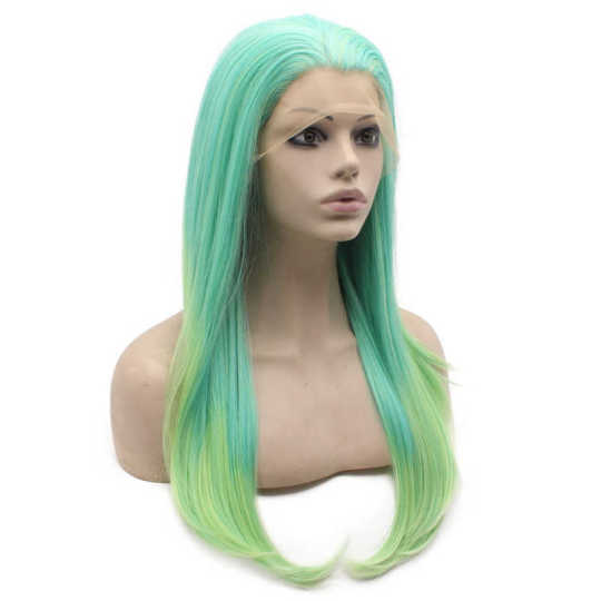 Ombre Teal and Light Green Long Straight Wig long green wig | teal wig