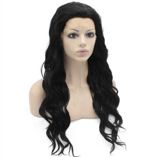 Long Wavy Black Heat Friendly Fiber Hair Lace Front Wig wavy black hair wig | long black wavy wig