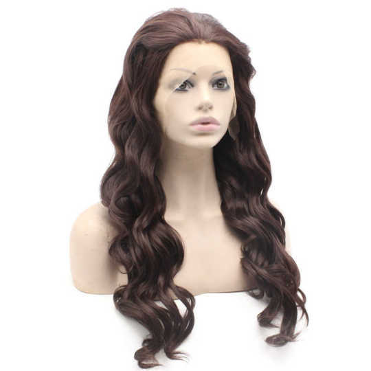 Long Way Dark Auburn Wig Long Wavy Dark Auburn Heat Friendly Fiber Hair Lace Front Wig