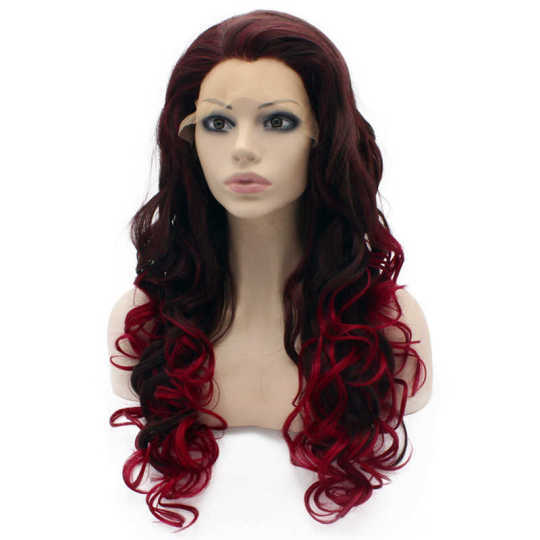 Ombre Burgundy and Brown Curly Long Wig brown curly wig | curly brown wig