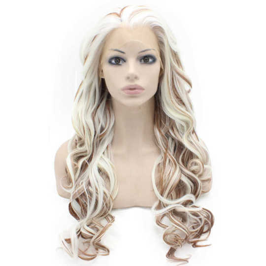 White and Brown Two-Toned Wavy Wig brown wig | white wig