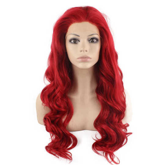 Long Bright Red Wavy Wig Long Wavy red Heat Friendly Fiber Hair Lace Front Wig