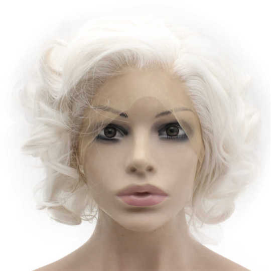 Short Curly Lace Front White Synthetic Wig short white wig | white curly wig