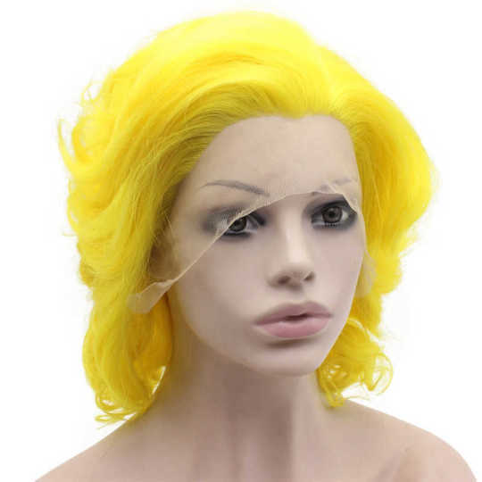 Short Curly Lace Front Stylish Yellow Cosplay Party Wig Yellow culy wig - Short Curly Lace Front Stylish Yellow Cosplay Party Wig
