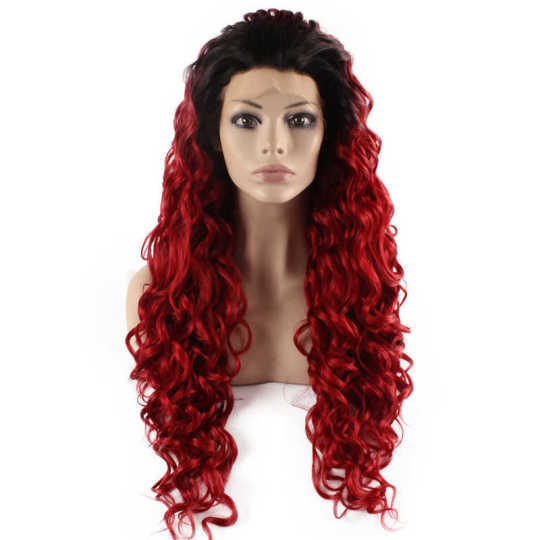 26inch Long Curly Black Red Ombre Heat Resistant Hair Lace Front Wig black curly wig | curly black wig