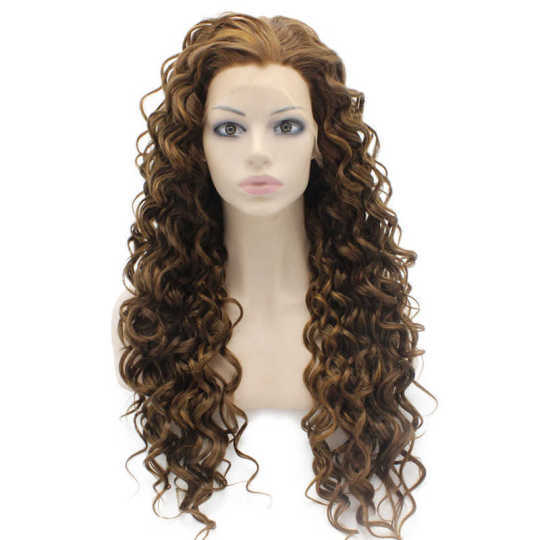 Highlighted Long Curly Brown Wig curly brown wig | light brown wig