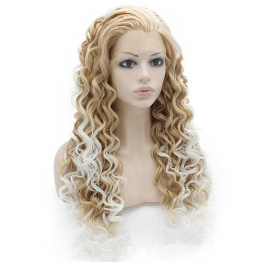 26inch Long Curly White Tip Blonde Heat Resistant Fiber Hair Lace Front Wig blonde curly wig | curly hair lace front