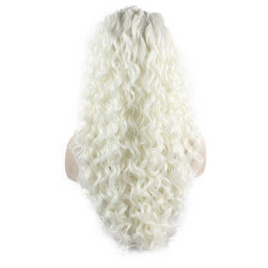 26inch Long Silver White Blonde Synthetic Lace Front Curly Wig lace front white wig | long silver wig