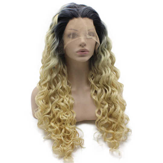 Long Curly 613 Blond Heat Friendly Fiber Hair Ombre Lace Front Wig curly hair lace front | lace front curly hair