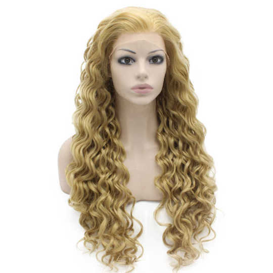 Long Curly Ash Blond Heat Safe Fiber Hair Lace Front Wig curly hair lace front | fashion wigs