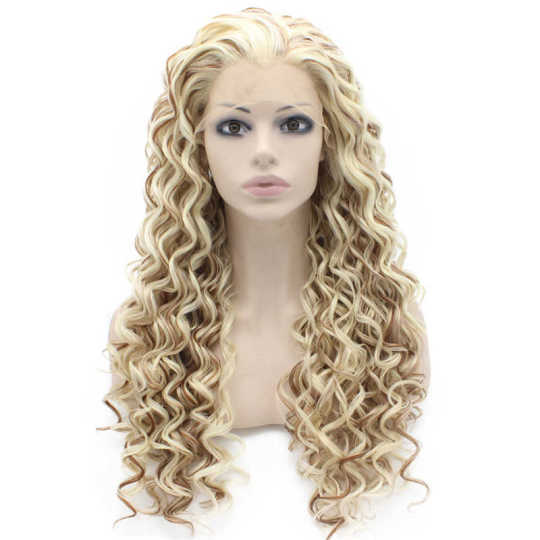 Long Curly Blond Auburn Two Tone Lace Front Wig auburn wig | curly blonde wig