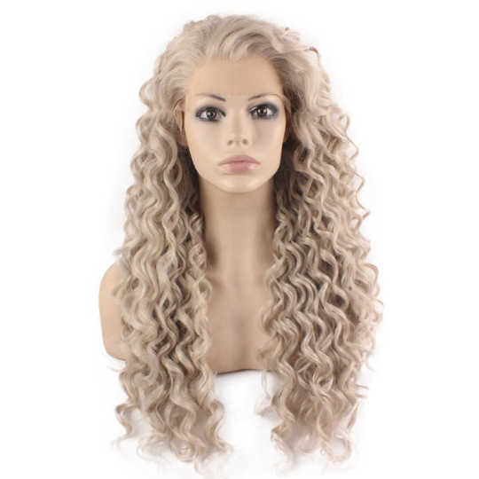 Long Curly Grey Wig With Transparent Lace Front grey lace front wig | transparent lace wig