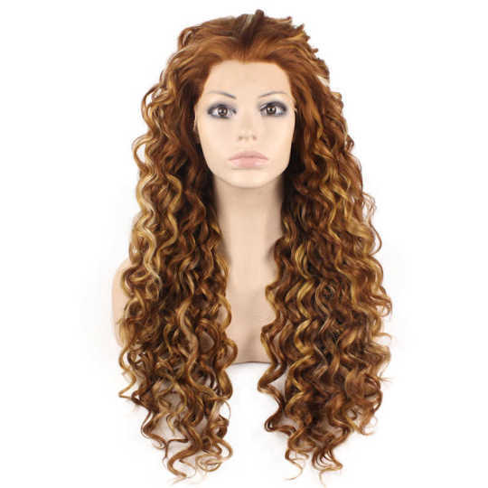 Highlighted Auburn Lace Front Long Curly Wig auburn wig | high quality colored wigs