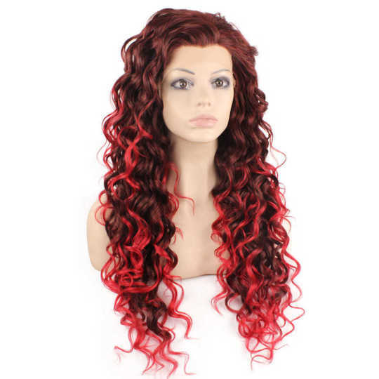 Long Curly Two Tone Ombre Red Heat Safe Fiber Hair Front Lace Wig lace front curly hair | red curly wig