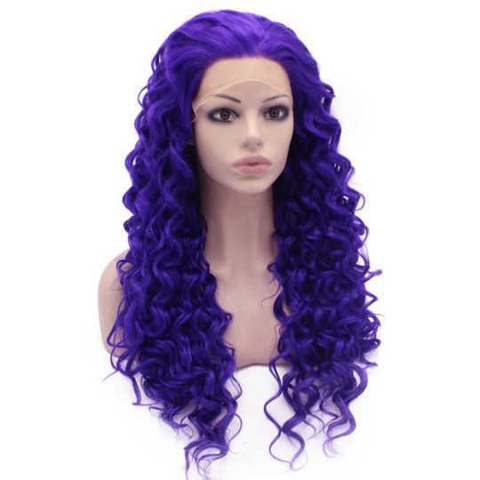 Purple Long Curly Lace Front Wig curly purple wig | purple curly wig