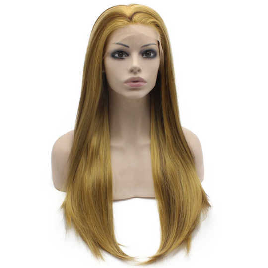 Long Straight Blonde Brown Mix Natural Lace Front Synthetic Hair Wig Blonde lace front wigs | cheap blonde wigs