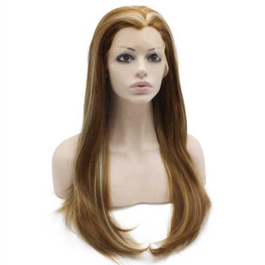 Blonde Highlighted Long Straight Wig Brown highlighted wigs | brown wigs with highlights