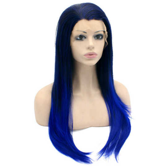 Long Straight Ombre Black Blue Two Tone Lace Front Wig Dark blue wig | long blue wig