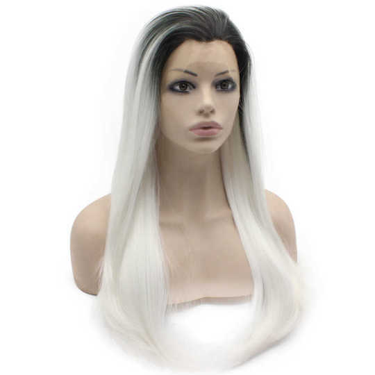 Ombre Black and White Straight Long Synthetic Wig Black and white wig | black white ombre