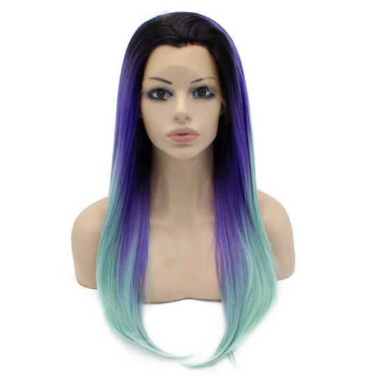 Purple Blue Ombre Two Tone Lace Front Wig Long blue wig | long curly blue wig