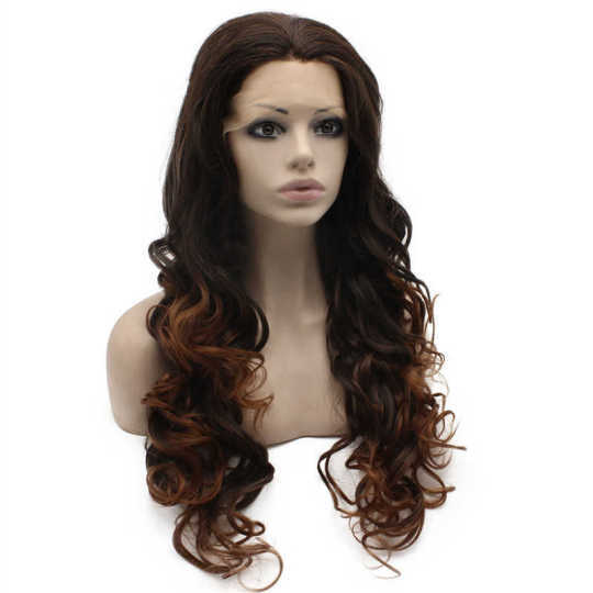 Long Wavy Auburn Tip Brown Natural Lace Front Ombre Wig auburn wavy wig | auburn wig