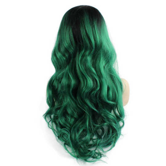 Green and Black Long Wavy Ombre Wig green wig | long green wig