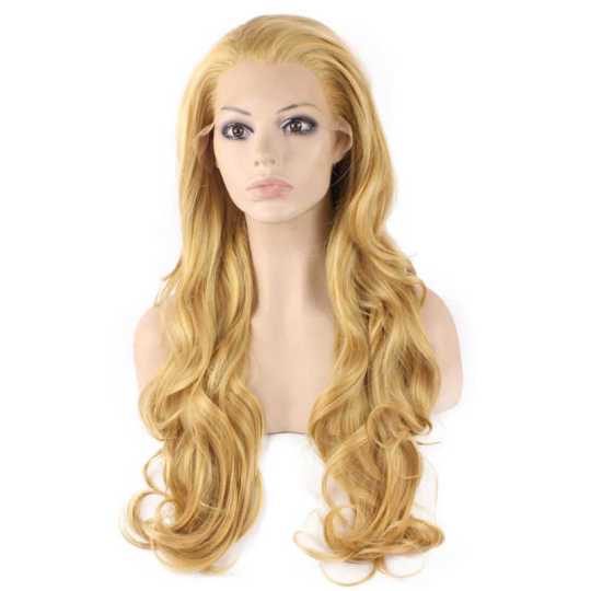 Long Wavy Blonde Natural Lace Front Synthetic Hair Wig wavy long hair wig | wholesale synthetic lace front wig