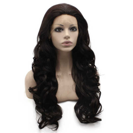 Dark Brown Natural Color Synthetic Lace Front Wig Dark Brown Lace Front Wig | Long Wavy Synthetic Wig | Iwonawig