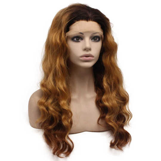 Long Wavy Dark Root Brown Ombre Lace Front Wig Party Long Wavy Dark Root Brown Ombre Lace Front Wig Party