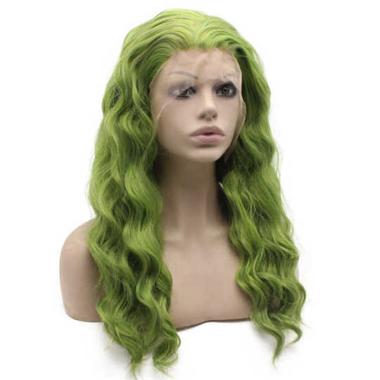 Long Wavy Green Quality Synthetic Lace Front Wig Party Long Wavy Moss Green Quality Synthetic Lace Front Wig Party