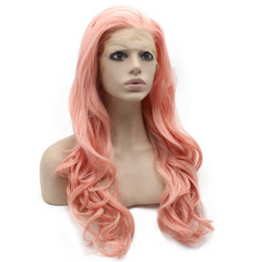 Long Wavy Hand Tied Lace Front Pink Cosplay Party Wig long pink wig | pink cosplay wig