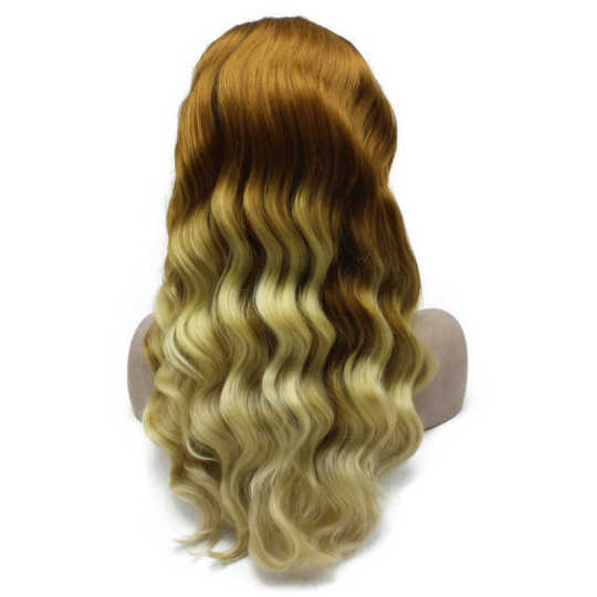 Long Wavy Ombre Three Tone Brown Blonde Lace Front Wig Party brown to blonde | long brown wig