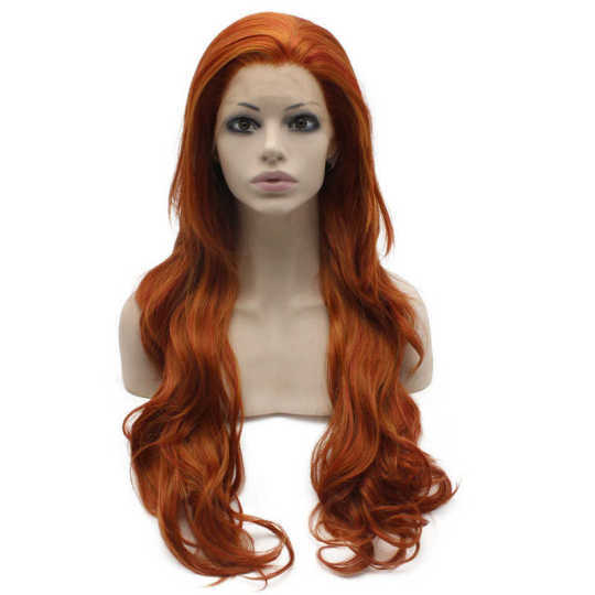 Highlighted Red and Blonde Wavy Long Wig copper red lace front wig | high quality colored wigs
