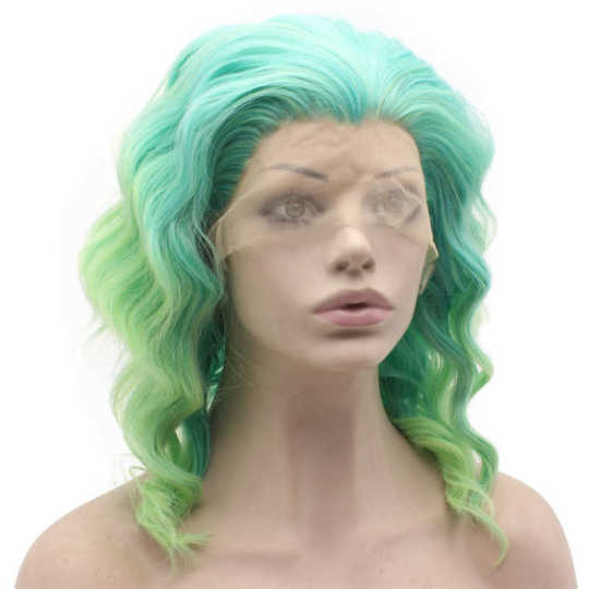 Ombre Teal and Green Shoulder-Length Curly Synthetic Wig Ombre Teal and Green Shoulder-Length Curly Synthetic Wig