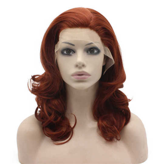 Carrot Reddish Brown Shoulder Length Wavy Wig brown wig | orange wavy wig