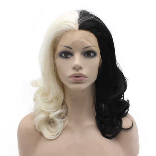 Half White Half Black Two Tone Lace Front Wig black wig | half black half white wig